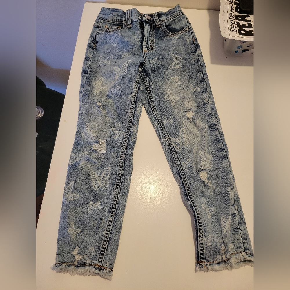 Girls Blue Jeans Justice Butterfly Pants size 8 slim